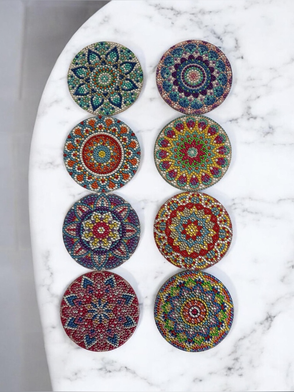 Vibrant Handmade Mandala Coasters Set 8 Piece With Holder
